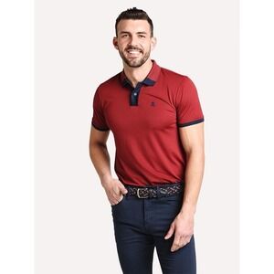 G/FORE Polo Red Navy Contrast Golf Skull Logo Performance Shirt M